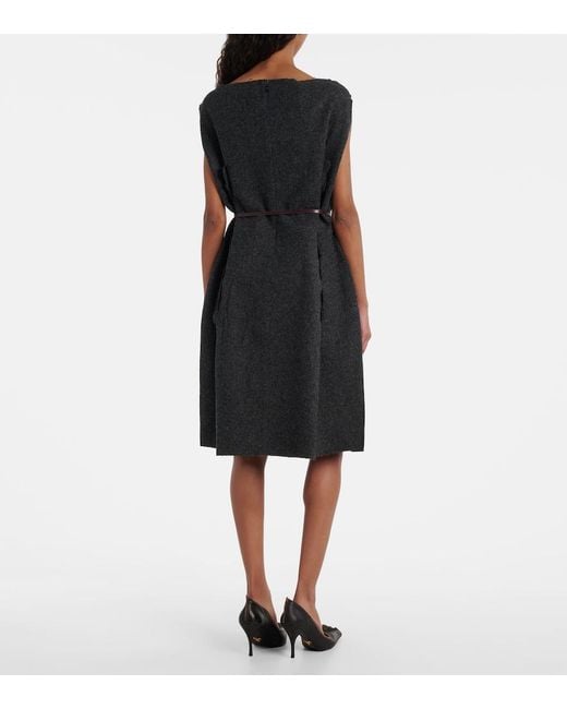 Prada Black Ruffled Virgin Wool Minidress