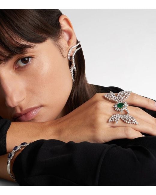 YEPREM White Reign Supreme 18Kt Ring With Diamonds And Emerald