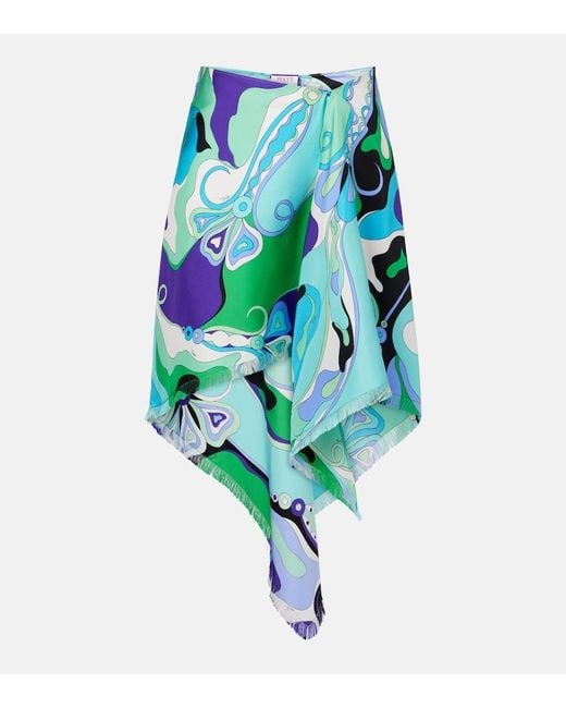 Emilio Pucci Blue Orchidee Asymmetric Silk Miniskirt