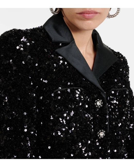 Self-Portrait Black Sequined Cropped Jacket