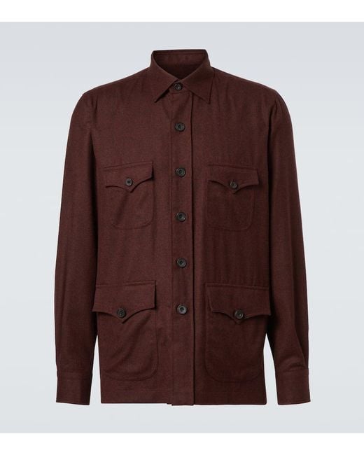 Rubinacci Brown Virgin Wool Flannel Field Jacket for men