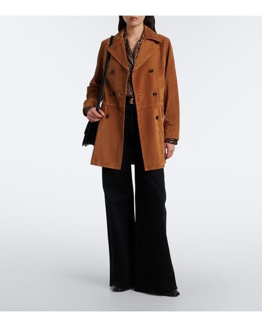 Nili Lotan Brown Remington Double-Breasted Suede Coat