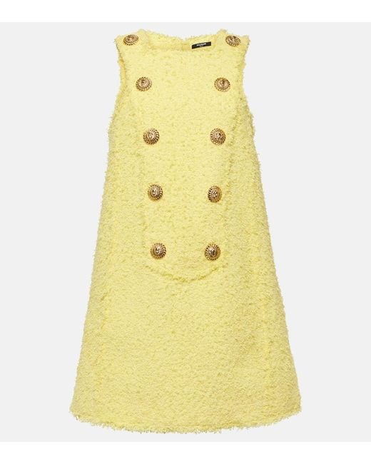 Vestido corto de tweed Balmain de color Yellow