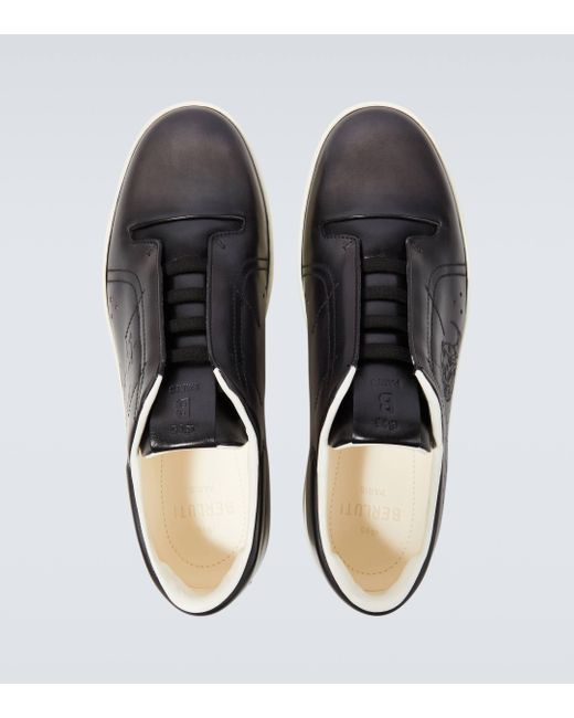 Berluti Blue Playtime Scritto Leather Slip-on Sneakers for men