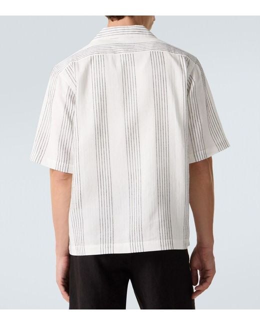 Commas White Textured Striped Cotton Bowling Shirt for men