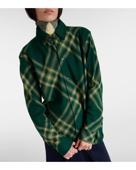 Chemise en laine a carreaux Burberry en coloris Green