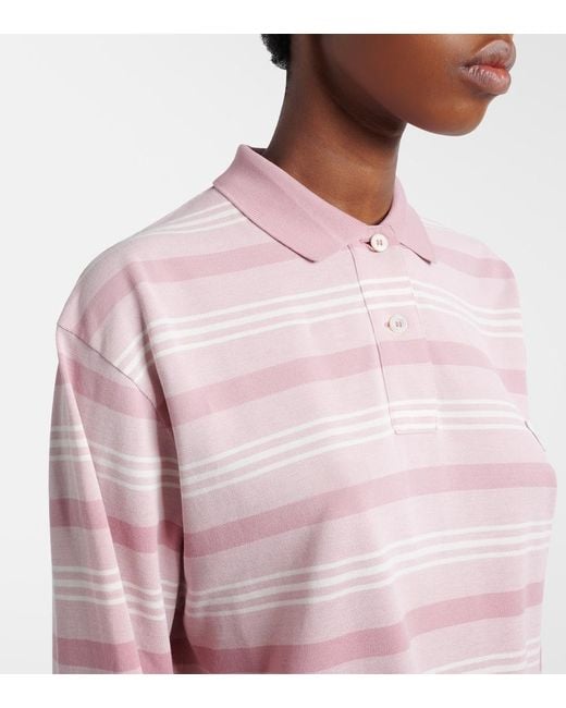 Prada Pink Striped Cotton Pique Polo Shirt