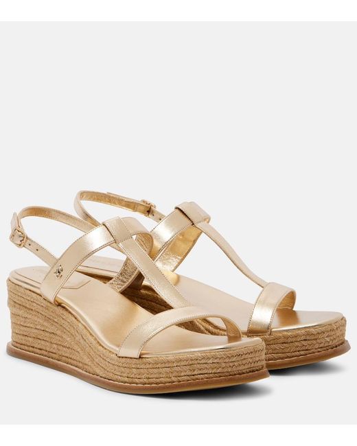 Jimmy Choo Natural Theia 60 Metallic Leather Espadrille Wedges