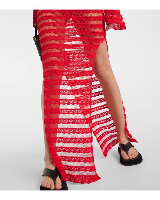AYA MUSE Red Cotton-blend Lace Maxi Dress