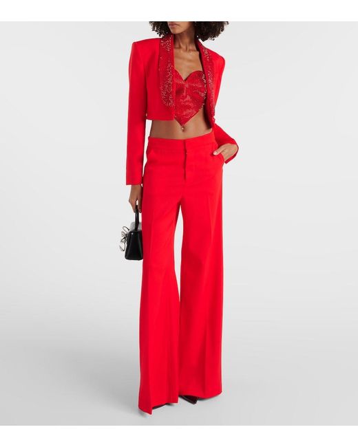 Area Red Embellished Wool Crop Top