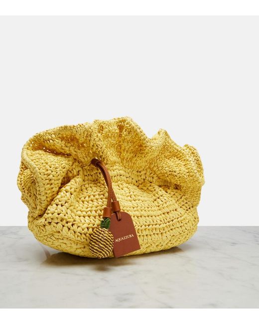 Aquazzura Yellow Paradise Raffia Clutch