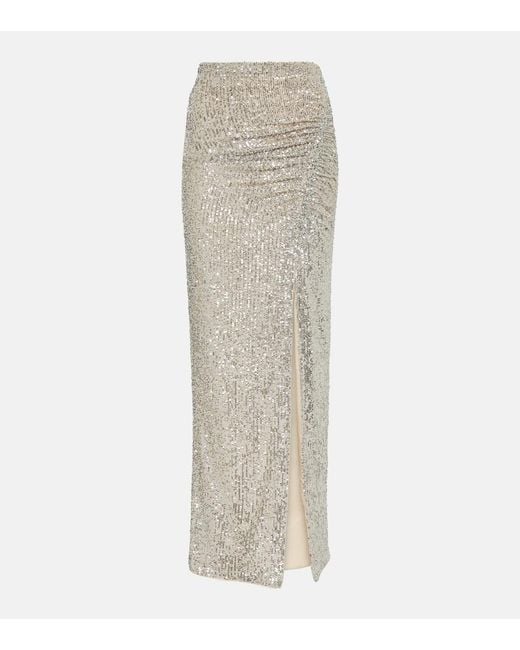 Self-Portrait Natural Sequined High-Rise Maxi Skirt