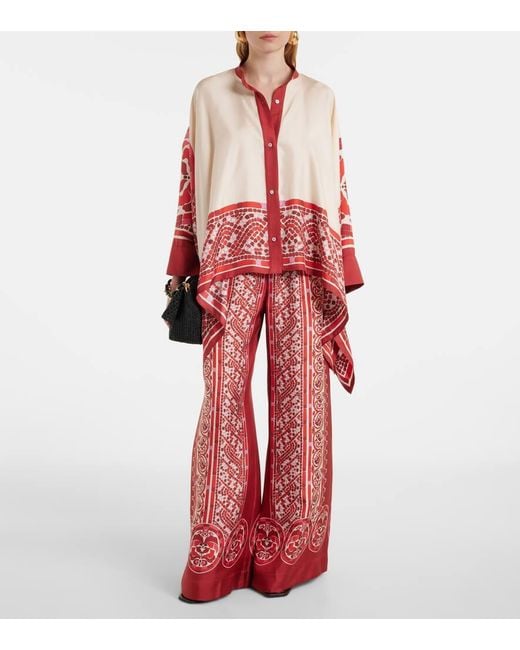 LaDoubleJ Red Printed Silk Twill Palazzo Pants