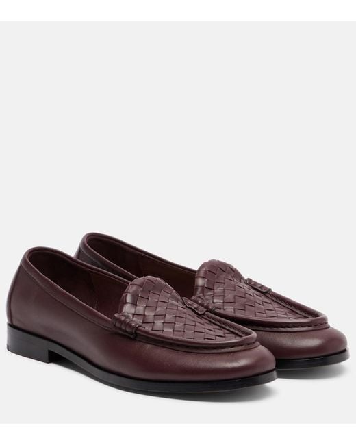 Bottega Veneta Brown Silenzio Intrecciato Leather Loafers