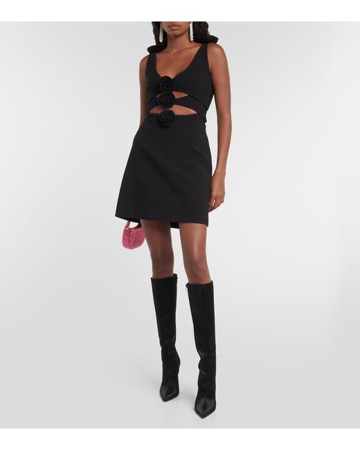 Magda Butrym Black Floral-Applique Cutout Wool-Blend Minidress