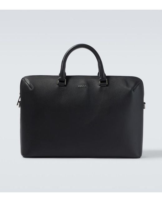 Zegna Black Leather Briefcase for men