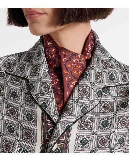 Loro Piana Red Printed Silk Scarf