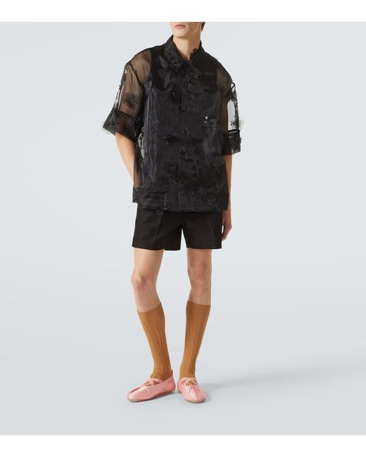 Simone Rocha Black Carnation Floral-Applique Organza Bowling Shirt for men