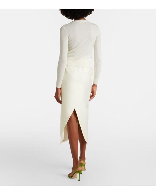 LEO LIN Natural Quinn Embellished Wool And Silk Midi Skirt