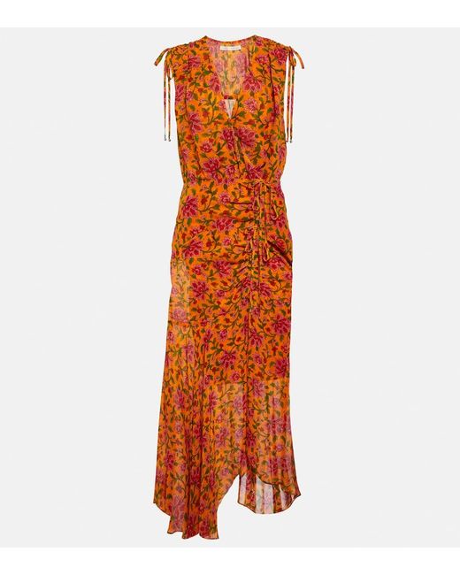 Veronica Beard Orange Dovima Silk Midi Dress