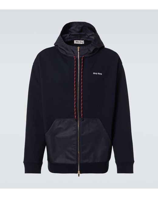 Miu Miu Blue Cotton Zip-Up Hoodie for men