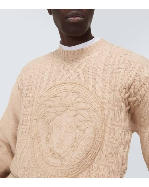 Versace Natural Medusa Embroidered Virgin Wool Sweater for men