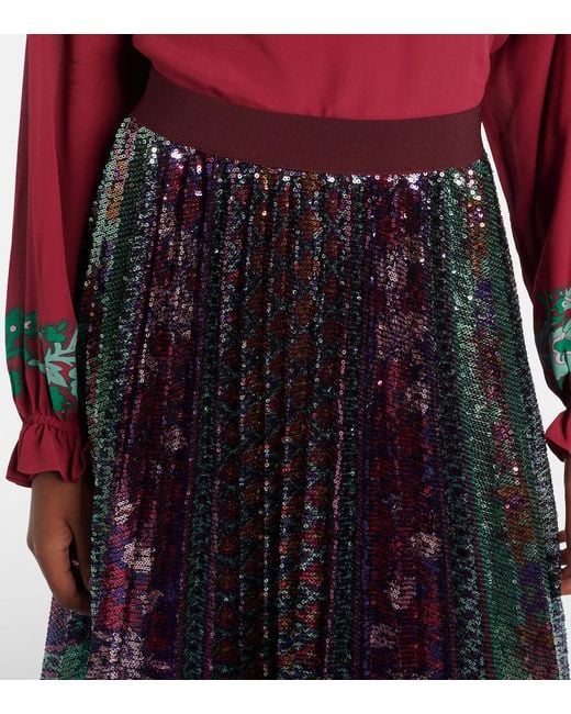 LaDoubleJ Blue Accordian Pleated Sequined Midi Skirt