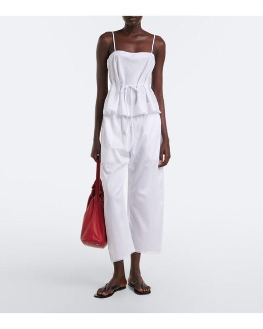 Leset White Yoko Cotton Poplin Pants
