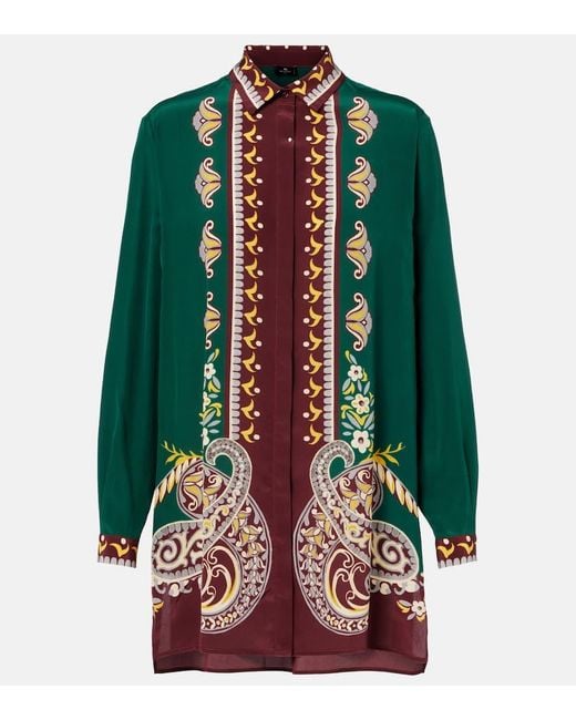 Etro Green Bedrucktes Oversize-Hemd Aus Seide