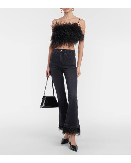 Veronica Beard Black Carson High-rise Feather-trimmed Flared Jeans