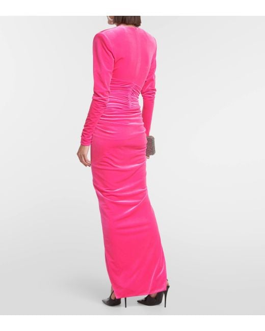 Alexandre Vauthier Pink Velvet Draped Midi Dress