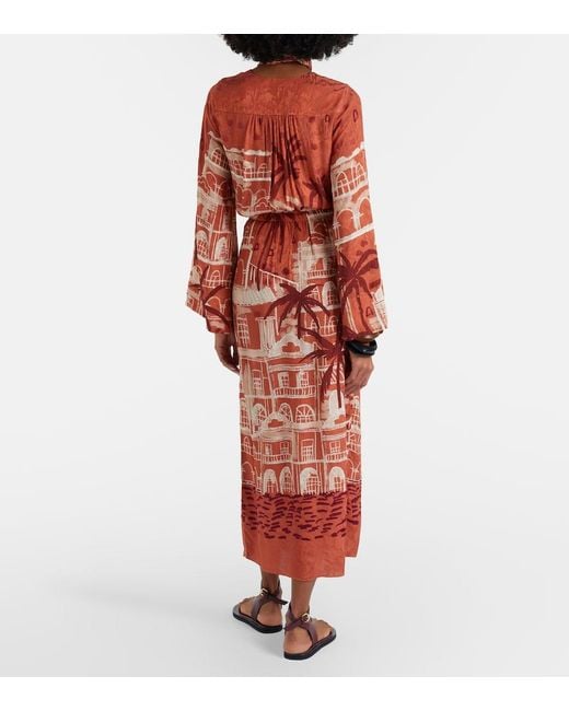 Johanna Ortiz Red Jacquard Midi Dress