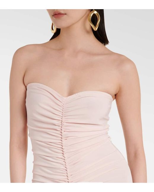 Norma Kamali Pink Ruched Strapless Gown