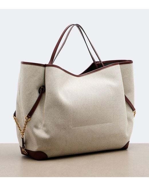 Chloé Gray Clover Leather-Trimmed Canvas Tote Bag