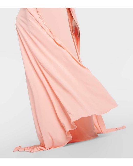 Monique Lhuillier Pink Caped Keyhole Satin Gown