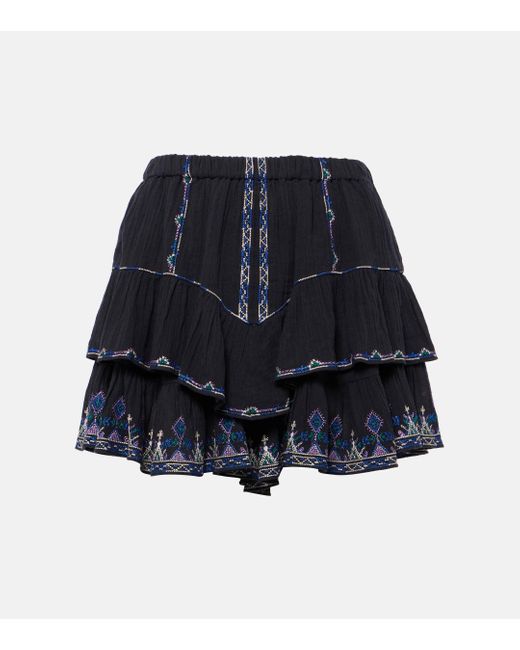 Isabel Marant Blue Jocadia Embroidered Cotton Shorts