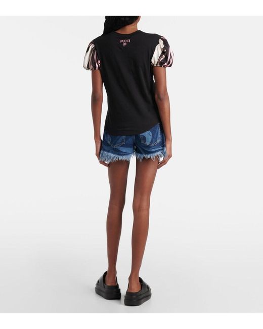 Emilio Pucci Black Iride Satin-Trimmed Cotton Top