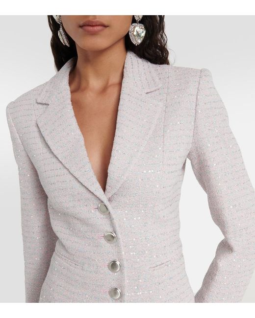Alessandra Rich Pink Sequined Single-Breasted Tweed Blazer
