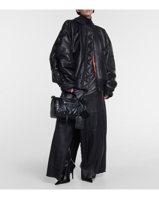 Balenciaga Black Oversized Leather Bomber Jacket