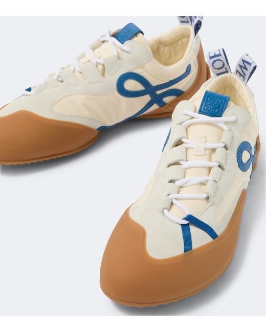 Loewe White Grip Anagram Suede-Trimmed Sneakers for men