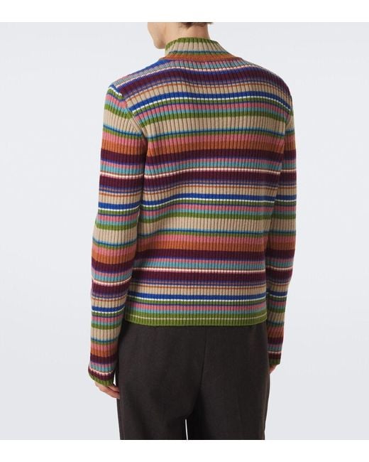 Dries Van Noten Red Ribbed-Knit Striped Wool Sweater for men