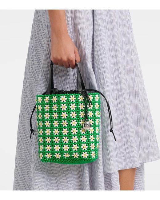Loewe Green Paula's Ibiza Mini Beaded Tote Bag