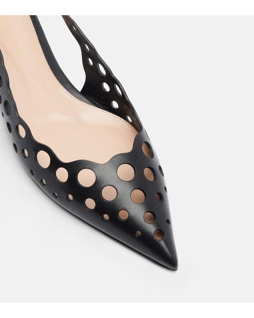 Gianvito Rossi Black Cutout Leather Slingback Flats