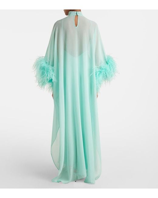 Taller Marmo Green Penelope Feather-Trimmed Silk Kaftan