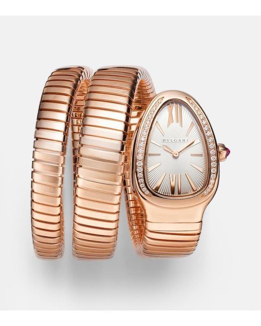 BVLGARI Metallic Uhr Serpenti Tubogas Aus 18Kt Rosegold Mit Diamanten Und Rubellit