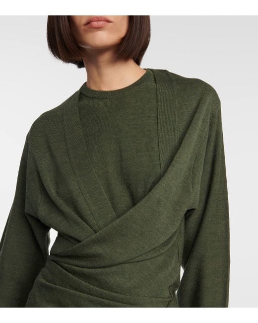 Lemaire Green Trompe-l'oil Wool-blend Midi Dress