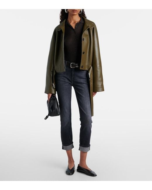7 For All Mankind Blue Mid-Rise Cropped Skinny Jeans