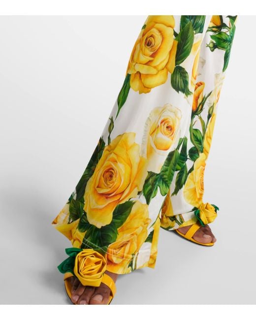 Dolce & Gabbana Yellow Floral High-rise Flared Pants