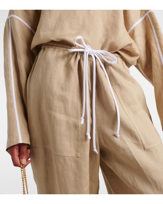 Tory Burch Natural Linen Wide-Leg Pants