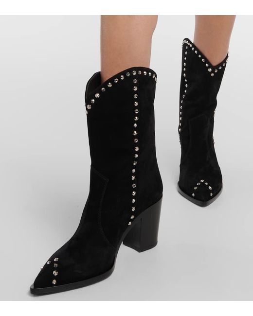 Gianvito Rossi Black Denver Studded Suede Cowboy Boots